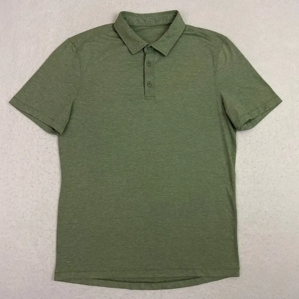 Lululemon Evolution Polo Mens Medium Heathered Green Golf Performance Stretch